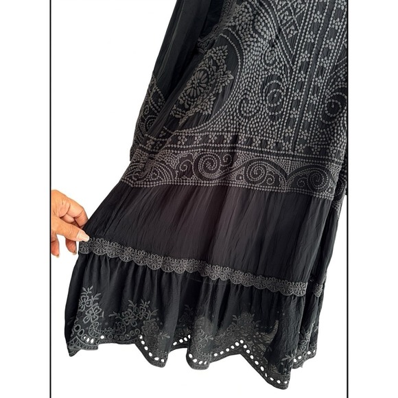 Johnny Was Dress S Black Tonal Sheer Embroidered Tunic Boho Peasant Lace Hem - Picture 7 of 11